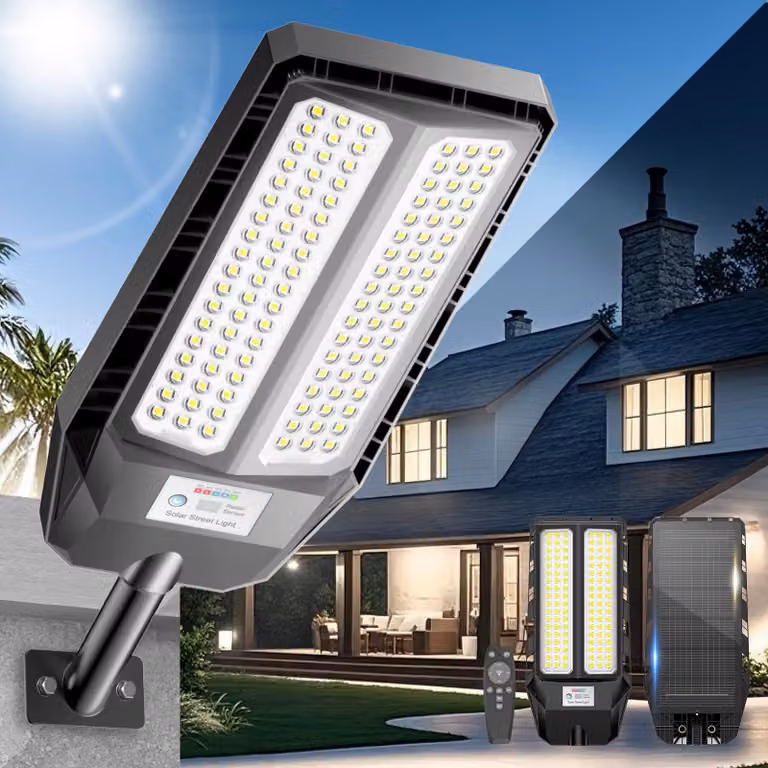 Lampione solare a LED da 3000W, grado di protezione IP66, temperatura di colore 6500K, con telecomando