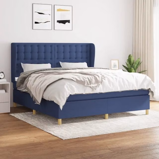 Letto Ibrido vidaXL con Giroletto a Molle e Materasso in Tessuto Blu e Bianco L/P/H: 160 x 200 x 76,7 cm – 1