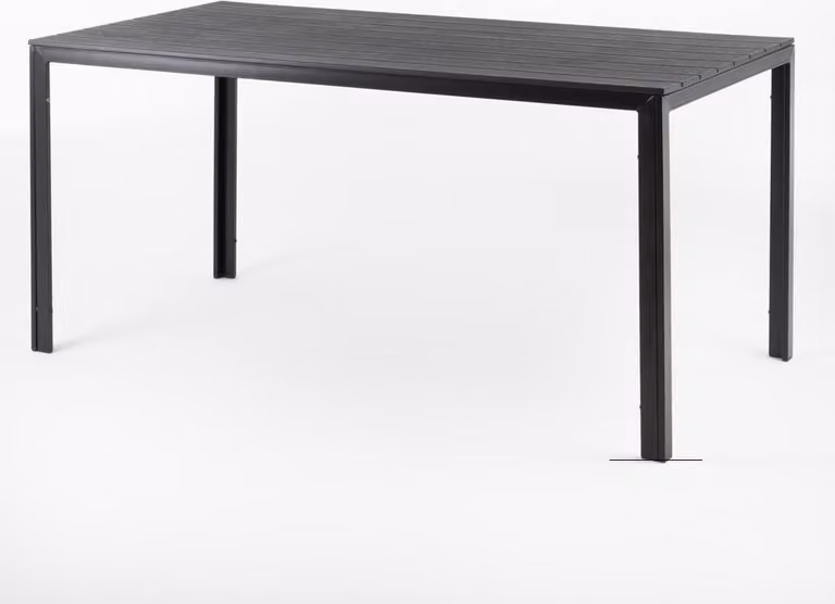 Tavolo rettangolare da esterno 156x78 cm, struttura in acciaio e doghe effetto legno, 6 posti a sedere, stile moderno per giardino o terrazza - THOMAS - Nero