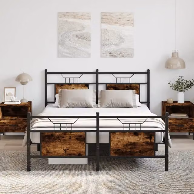 Giroletto senza materasso vidaXL in rovere fumo e metallo L: 142,5 cm, P: 196 cm, H: 91,5 cm – 1