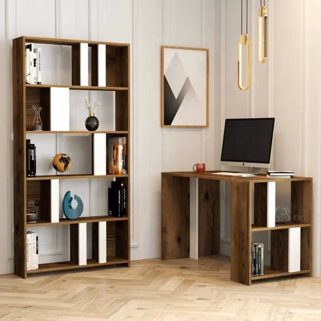 Scrivania DMORA moderna per ufficio e casa, tavolo per computer rettangolare in MDF laminato, L: 120 cm, P: 60 cm, H: 75 cm, Marrone e Bianco