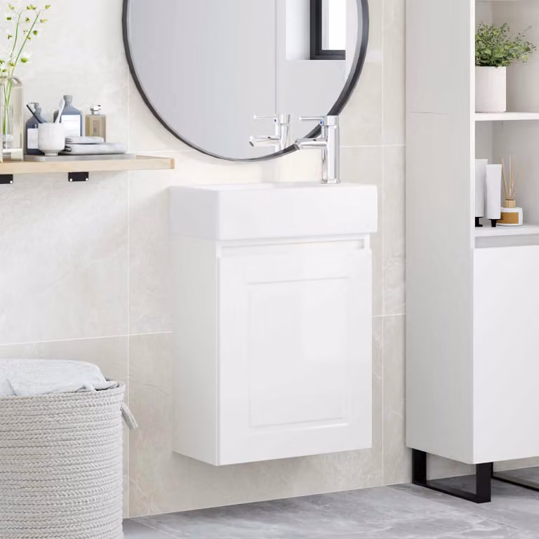 Mobile bagno vidaXL con rubinetto Bianco Lucido L: 45,5 cm, P: 22,5 cm, H: 84 cm
