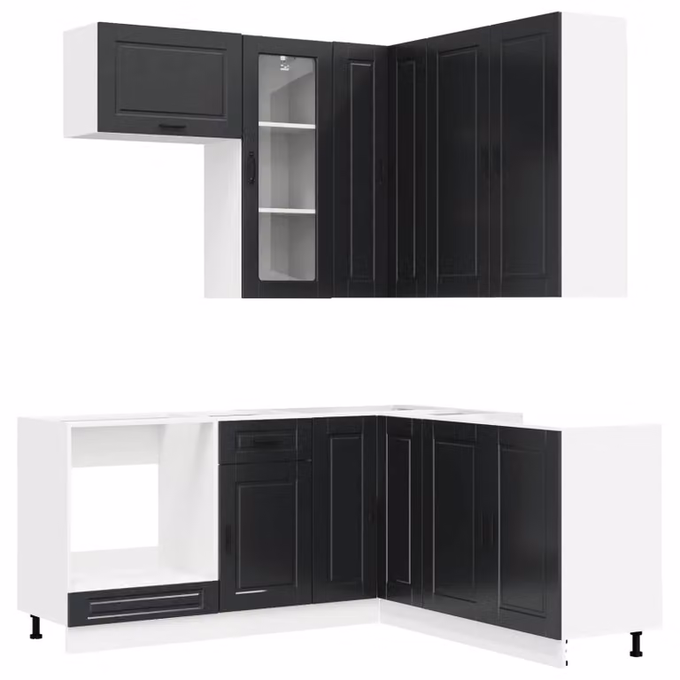 Set di cucina PORTO, 8 pezzi, colore nero, legno ingegnerizzato