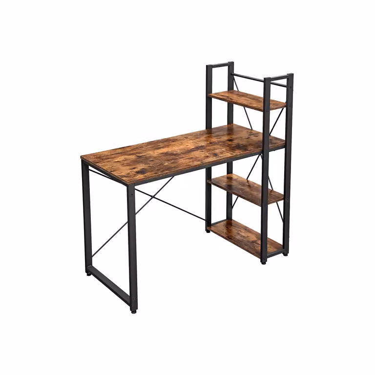 Scrivania per Computer con Scaffale, Marrone Vintage + Nero / 56 x 120 x 120 cm