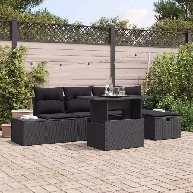 Set Divano da Giardino 6 pz Nero polyrattan 3361202