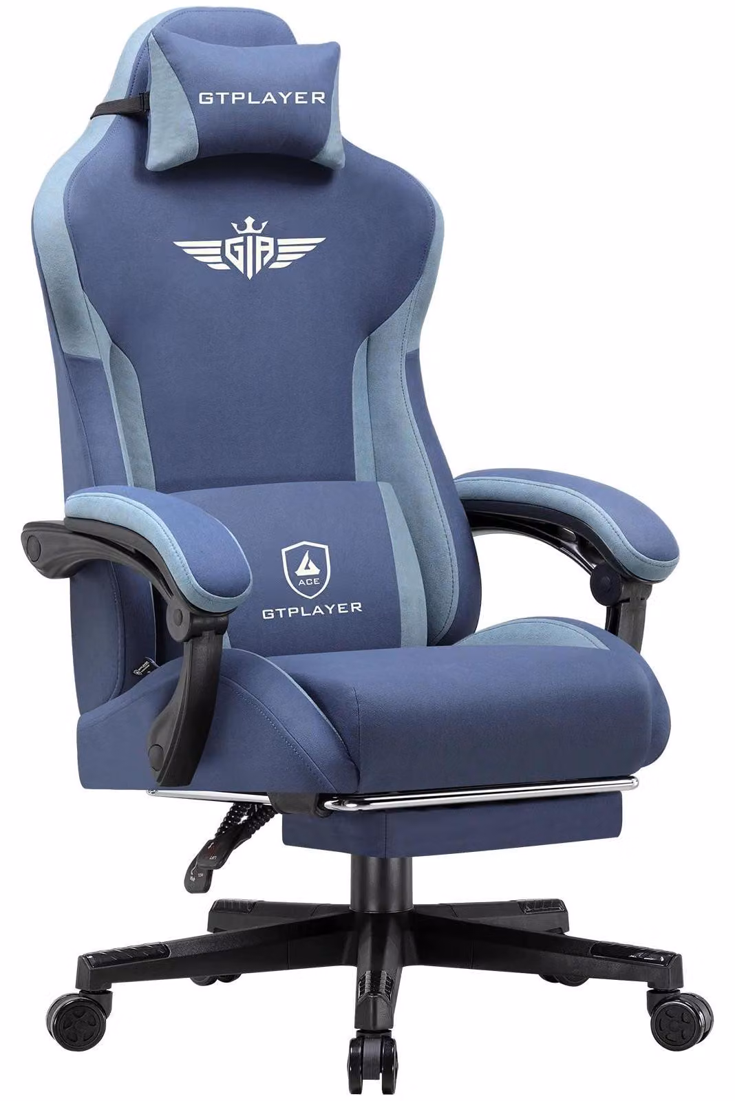 Sedia da gaming/da ufficio - GT831 - Ergonomica con supporto lombare - Schienale ampio - Regolabile in altezza - Girevole a 360° con rotelle - Rivestimento in tessuto - Blu