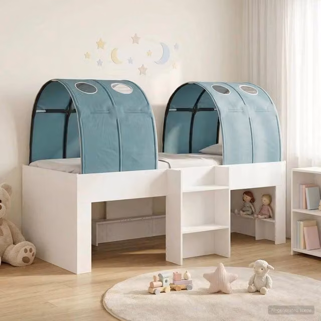 Letto con Tunnel 3 pz Bianco e azzurro Legno ingegnerizzato 3423558