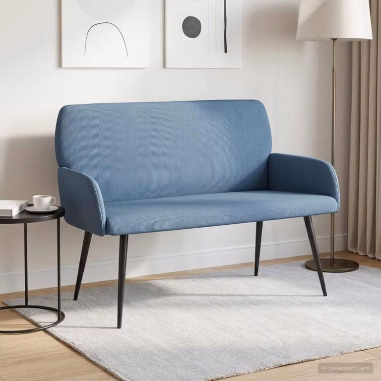 Divano 2 posti moderno vidaXL in tessuto blu con gambe in metallo e struttura mdf per soggiorno o camera da letto L: 115 cm, H: 86 cm, P: 58 cm