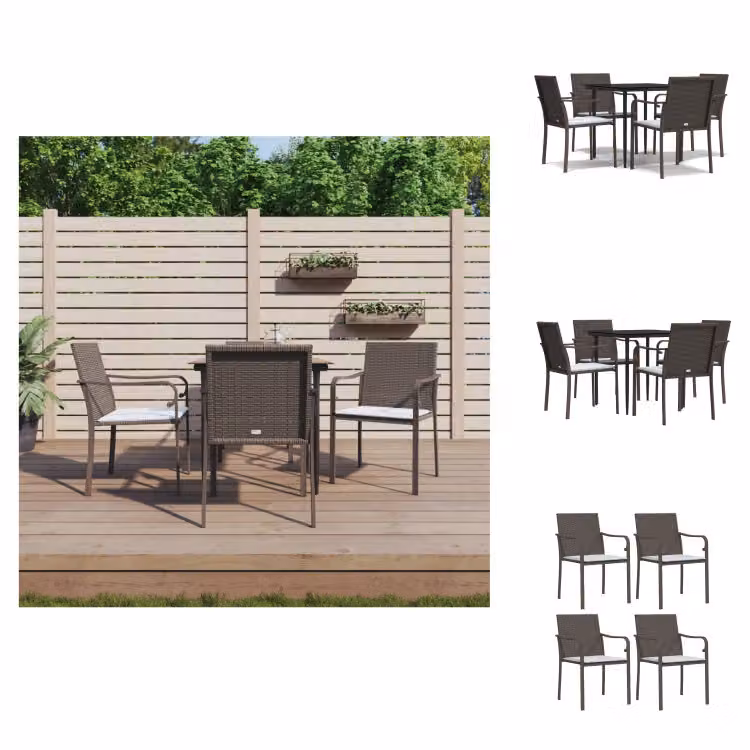 vidaXL Set da pranzo da giardino 5 pezzi con cuscini in polirattan e acciaio - Set di mobili da giardino
