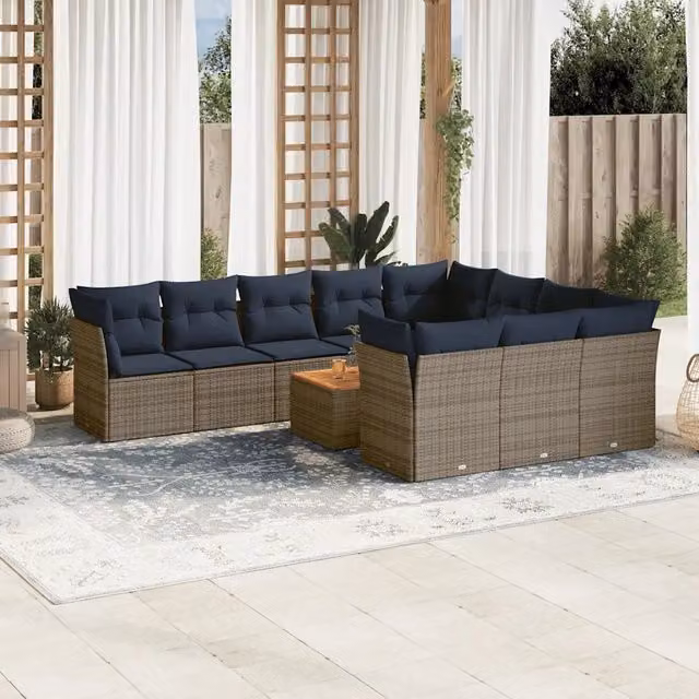 Set Divani da Giardino 11 pz con Cuscini in Polyrattan Grigio 3256173