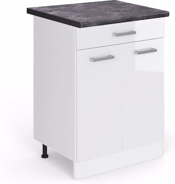 Mobiletto base per cucina R-Line Bianco lucido/Bianco 60 cm con cassetto, PL Antracite Vicco