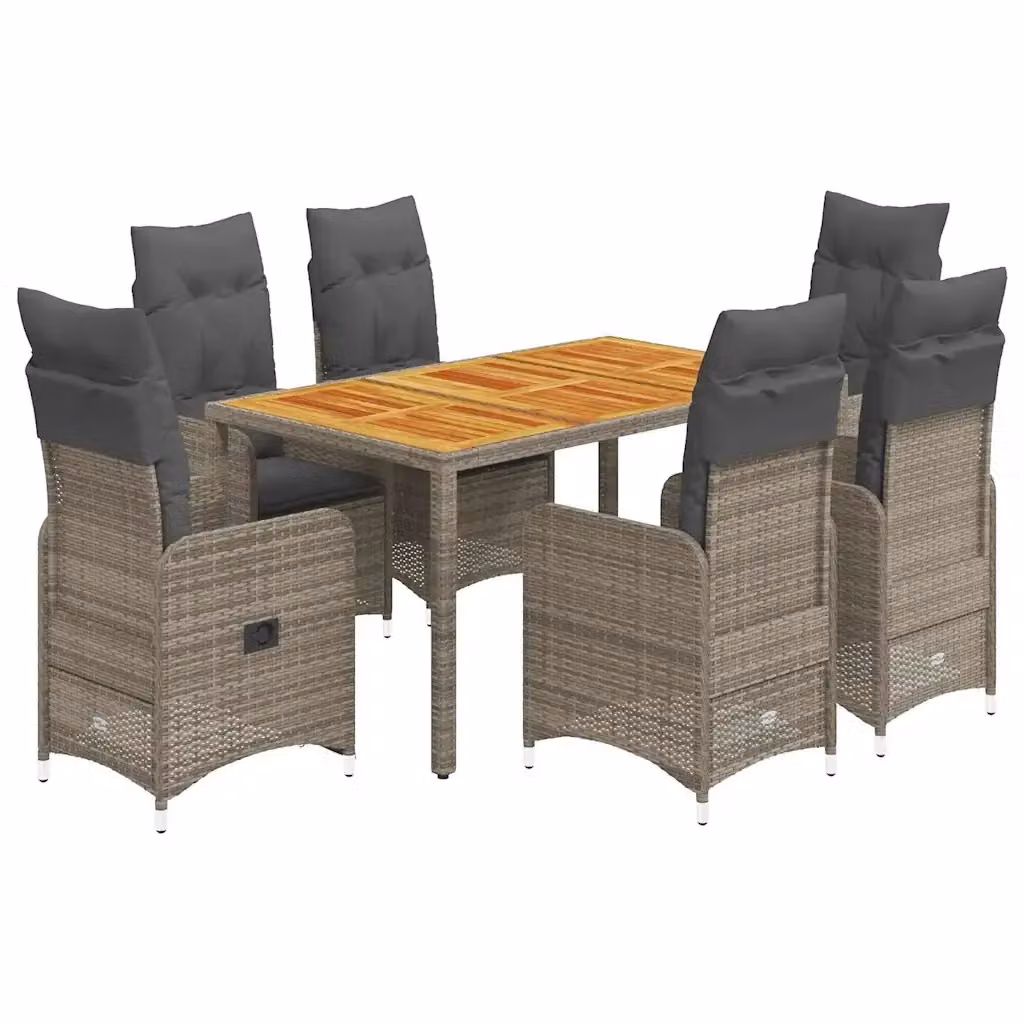 Set Bistrò da Giardino vidaXL in Polyrattan e Legno di Acacia Grigio con 7 Pezzi – 2