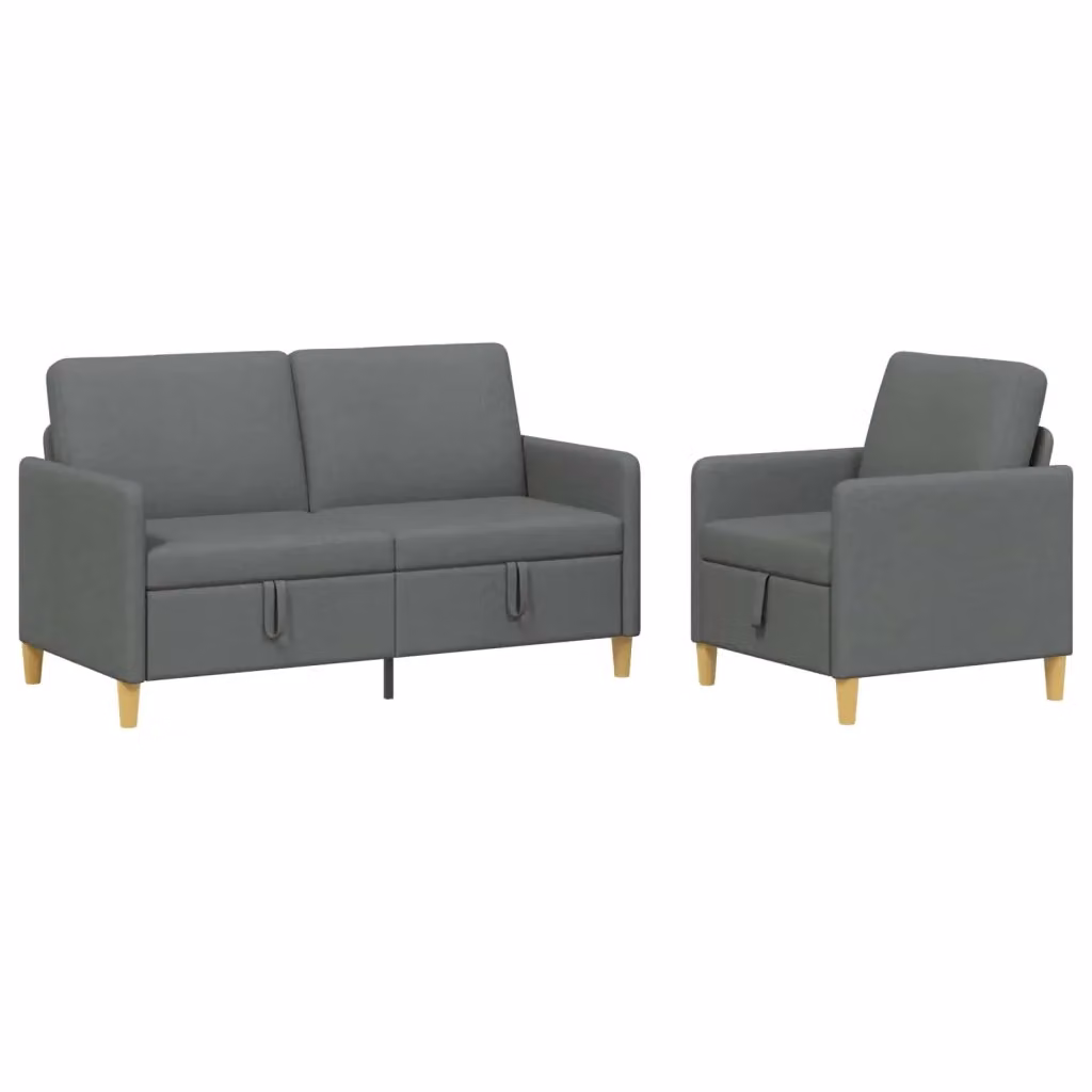 Set di divani moderni vidaXL con contenitore a scomparsa in tessuto, colore grigio e marrone, L/P/H: 152 x 87 x 78 cm – 2
