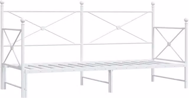 Divano letto singolo estraibile in metallo bianco con struttura rigida e doghe fisse L: 197 cm, P: 107 cm, H: 80,5 cm