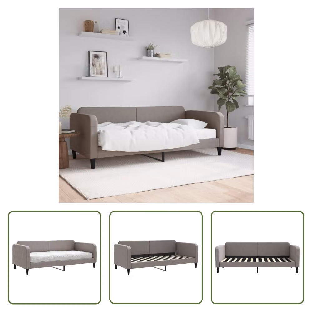 The Living Store Letto da giorno con materasso Taupe 90x200 cm in tessuto