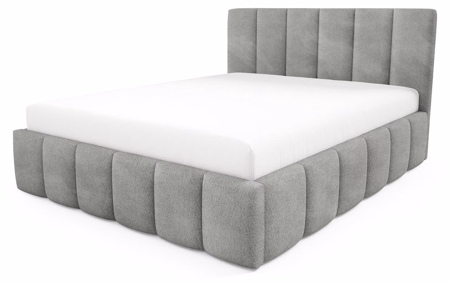Letto imbottito con contenitore integrato, colore grigio sabbia, dimensioni 140 x 200 cm