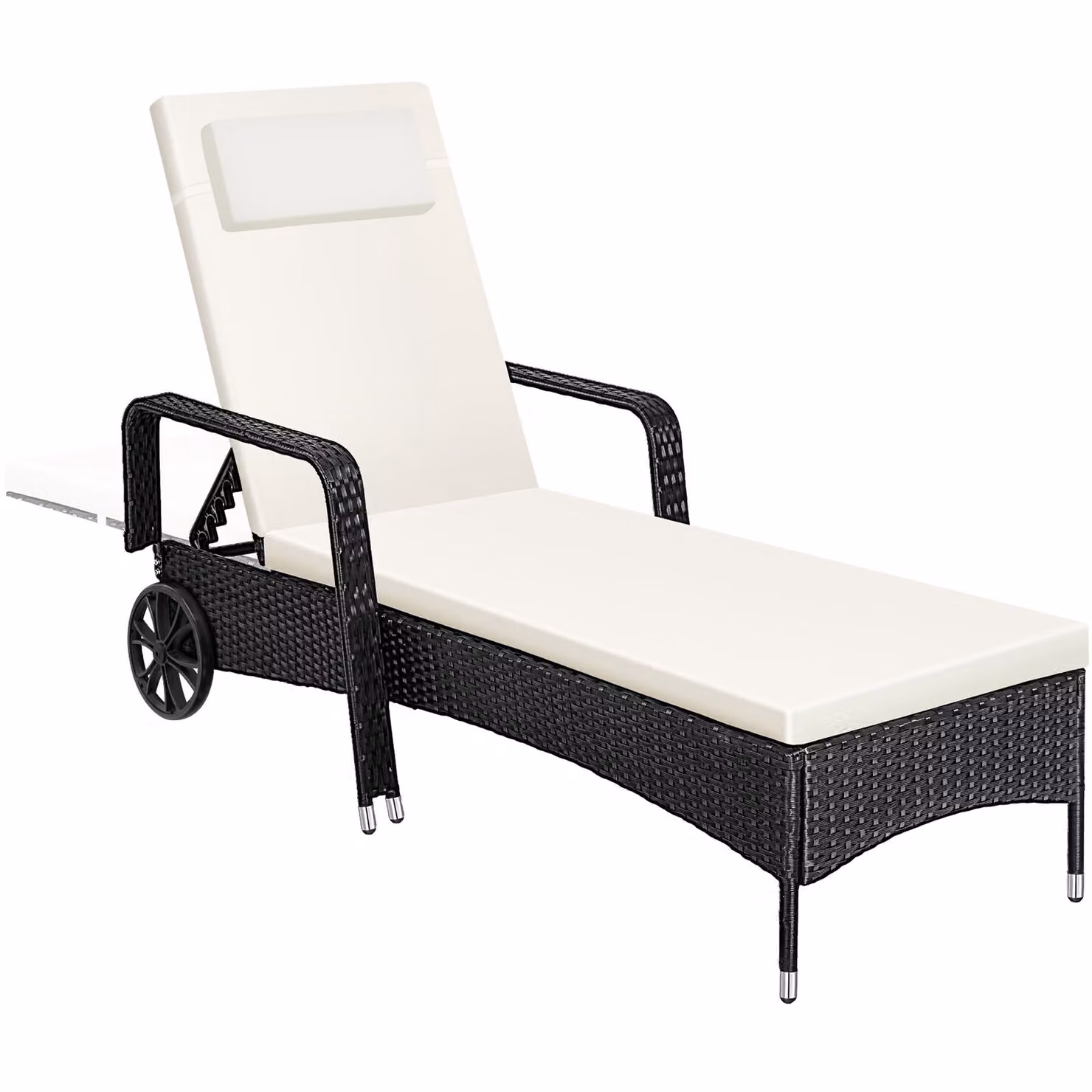 Lettino prendisole in polyrattan TecTake GmbH con ruote e poggiatesta regolabile, nero/beige – 3