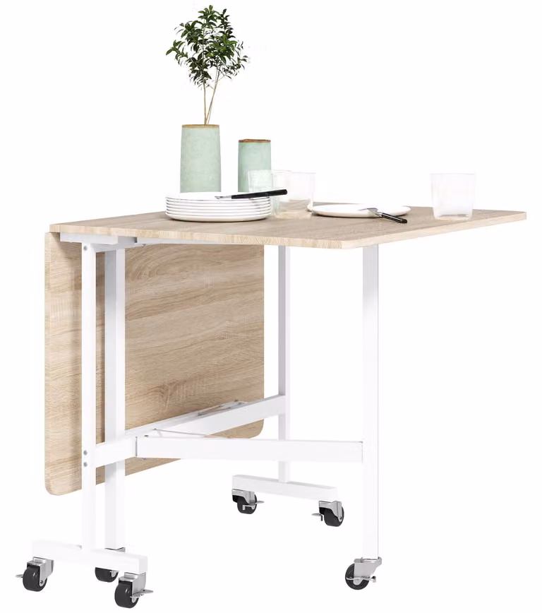 HOMCOM Tavolo da pranzo pieghevole con rotelle e freni, per 4-6 persone