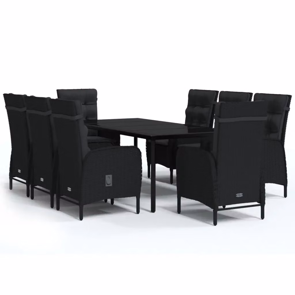 Set da pranzo da giardino vidaXL in rattan e vetro nero con 9 pezzi e cuscini in acacia – 2