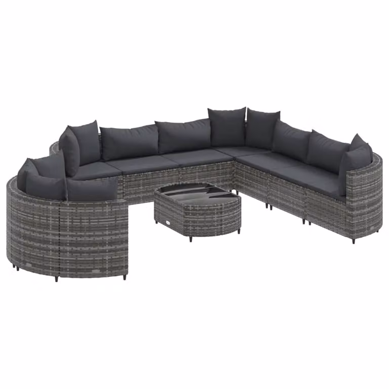 Set Divano da Giardino 10 pz con Cuscini Grigio in Polyrattan