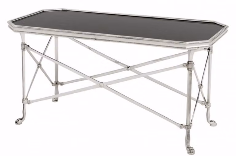 Tavolino da caffè in stile Art Déco "Casa Padrino" - Argento anticato / Vetro nero - 90 x 47 x altezza 45 cm