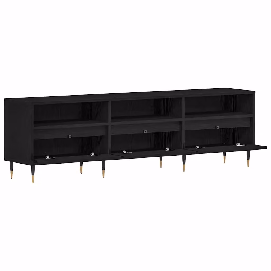 Mobile porta TV moderno HELLOSHOP26 in legno composito nero con cassetto e ripiani L/P/H: 150 x 30 x 44,5 cm – 2