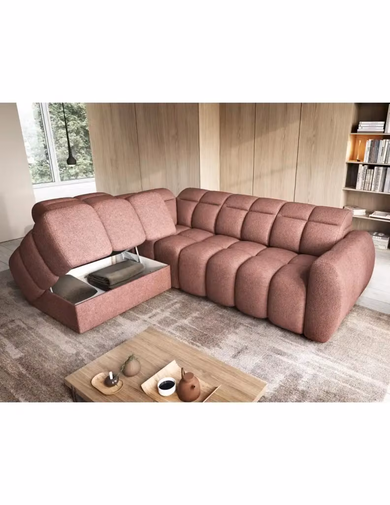 Divano ad angolo elettrico RONDA MEUBLORAMA 4 posti rosso, angolo sinistro, con funzione notte e poggiatesta regolabile, L 258 cm x P 107 cm x H 45 cm – 2