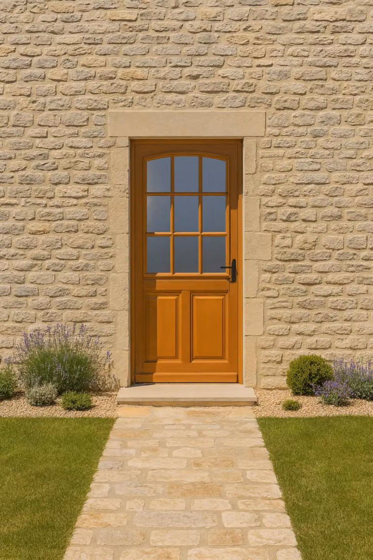 Porta d'ingresso in legno con vetrata Alena, H.215xL.90 cm, lato tavolo a sinistra, maniglia, cilindro grande, serrature di grandi dimensioni