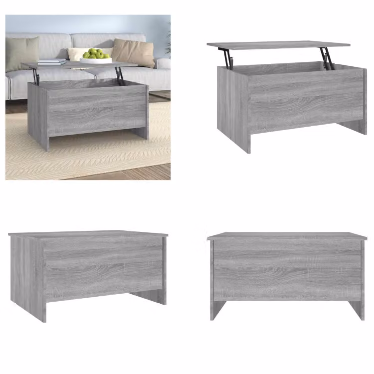 vidaXL Tavolino da caffè Grey Sonoma 80x55,5x41,5 cm Materiale a base di legno - Tavolino da caffè - Tavolini da caffè - Tavolino da caffè regolabile in altezza - Tavolino laterale