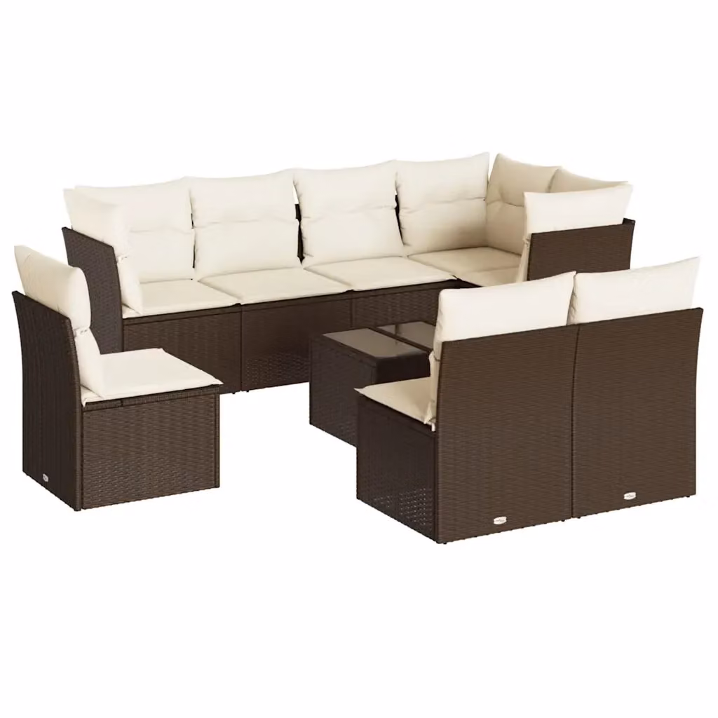 vidaXL Set Divani da Giardino a L con Tavolino in Polyrattan e Cuscini Marrone e Bianco – 2