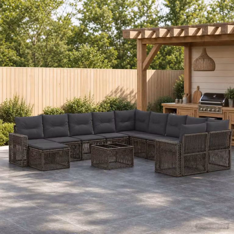 Set Divano da Giardino vidaXL 12 Pezzi in Polyrattan Grigio e Antracite con Cuscini e Tavolino