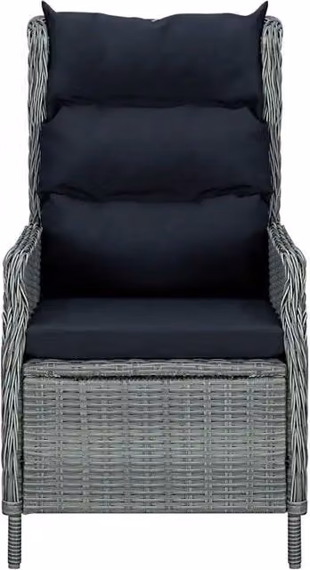 Sedia da giardino reclinabile vidaXL con braccioli in rattan e metallo, colore grigio e nero
