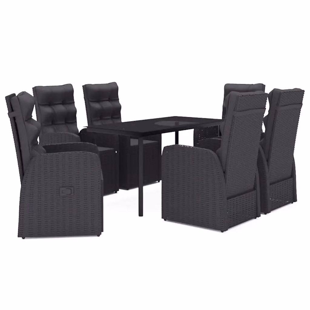 Set da pranzo da giardino vidaXL in polyrattan nero con tavolo in vetro e 7 pezzi – 2