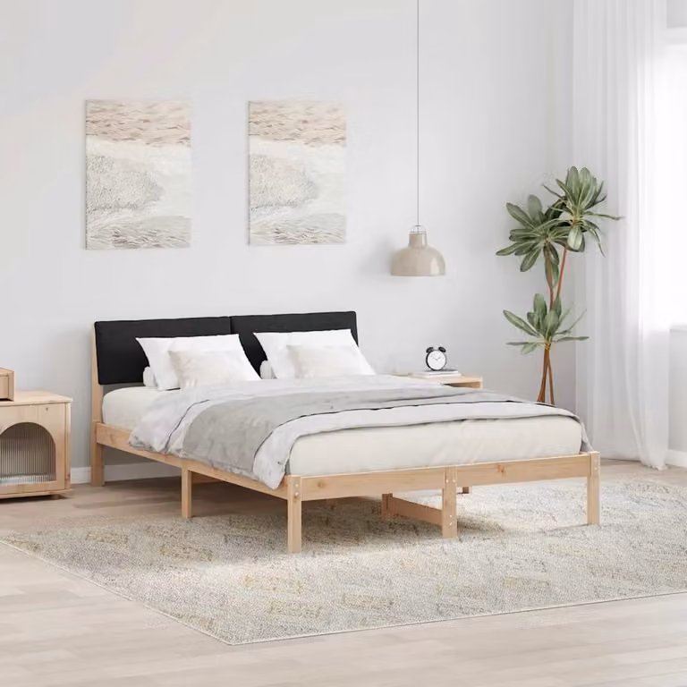 Struttura del letto con testiera vidaXL in legno di pino, marrone e nero, 140 x 190 cm