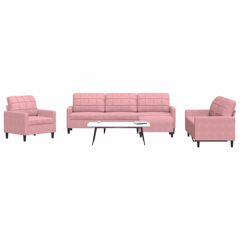 Set di divani 4 pezzi vidaXL in velluto rosa con cuscini e pouf per soggiorno