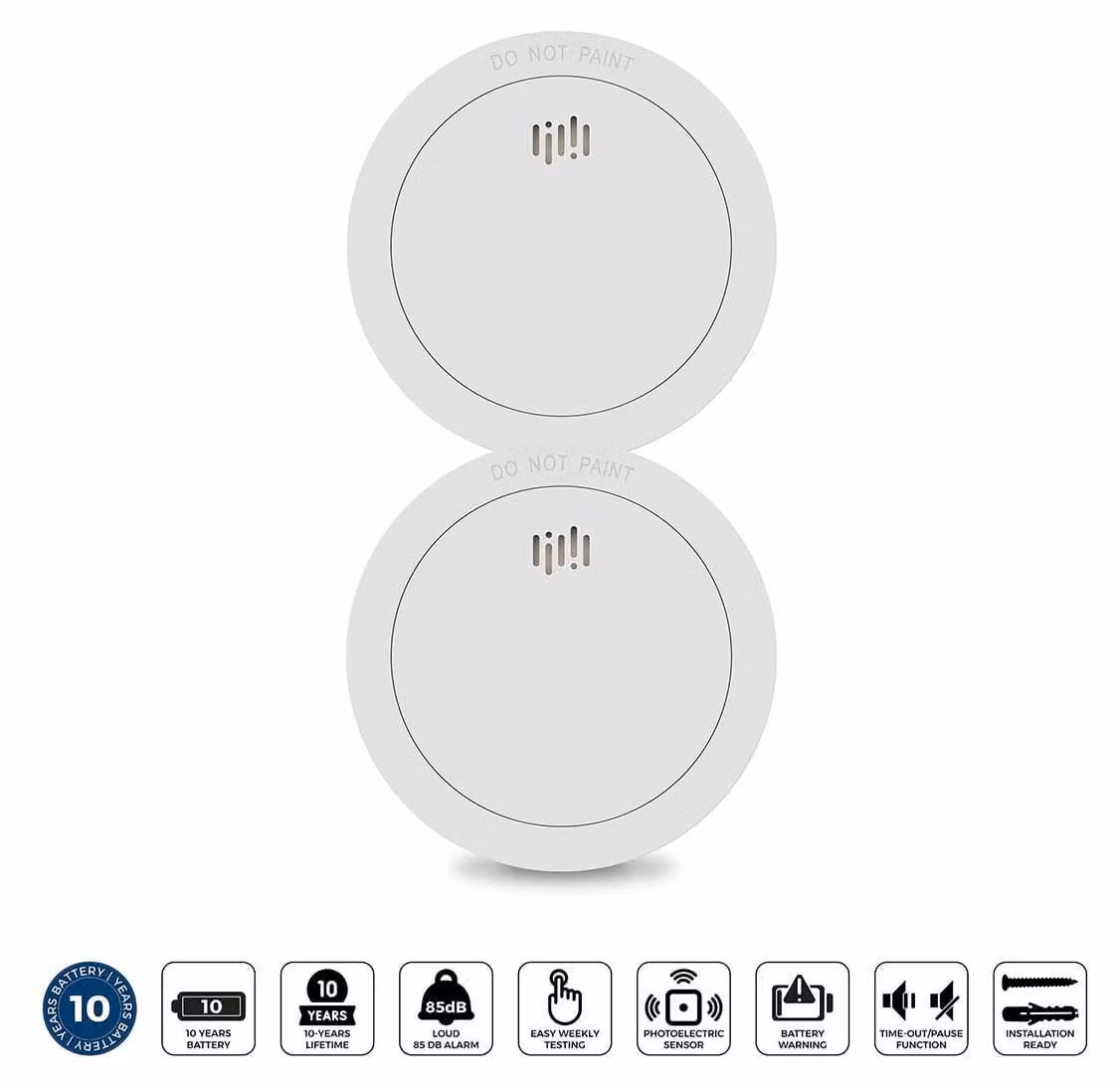 Alecto SD1030 2x - Set di 2 rilevatori di fumo - Durata della batteria e del sensore: 10 anni - Bianco