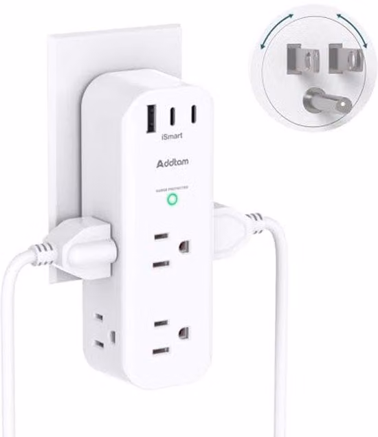 Prese multiple da parete con diverse prese e porte USB, 6 uscite AC, 3 porte USB, design rotante a 180°, caricabatterie 9-in-1