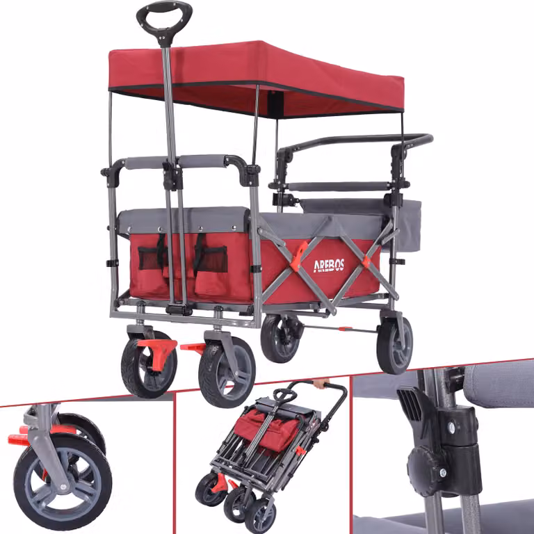 Carrello da trasporto AREBOS 100 kg di portata | pieghevole, con tetto rosso