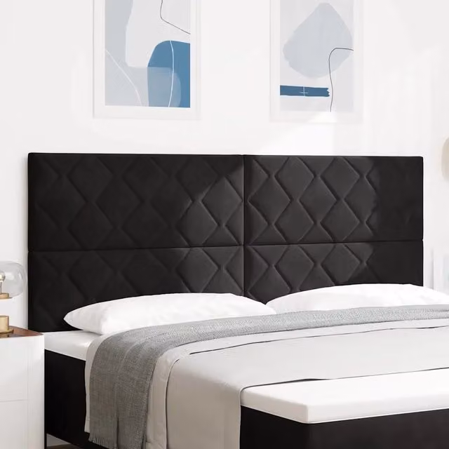 Testiera per letto moderna vidaXL in velluto nero con struttura in legno e pannello imbottito, Larghezza: 200 cm