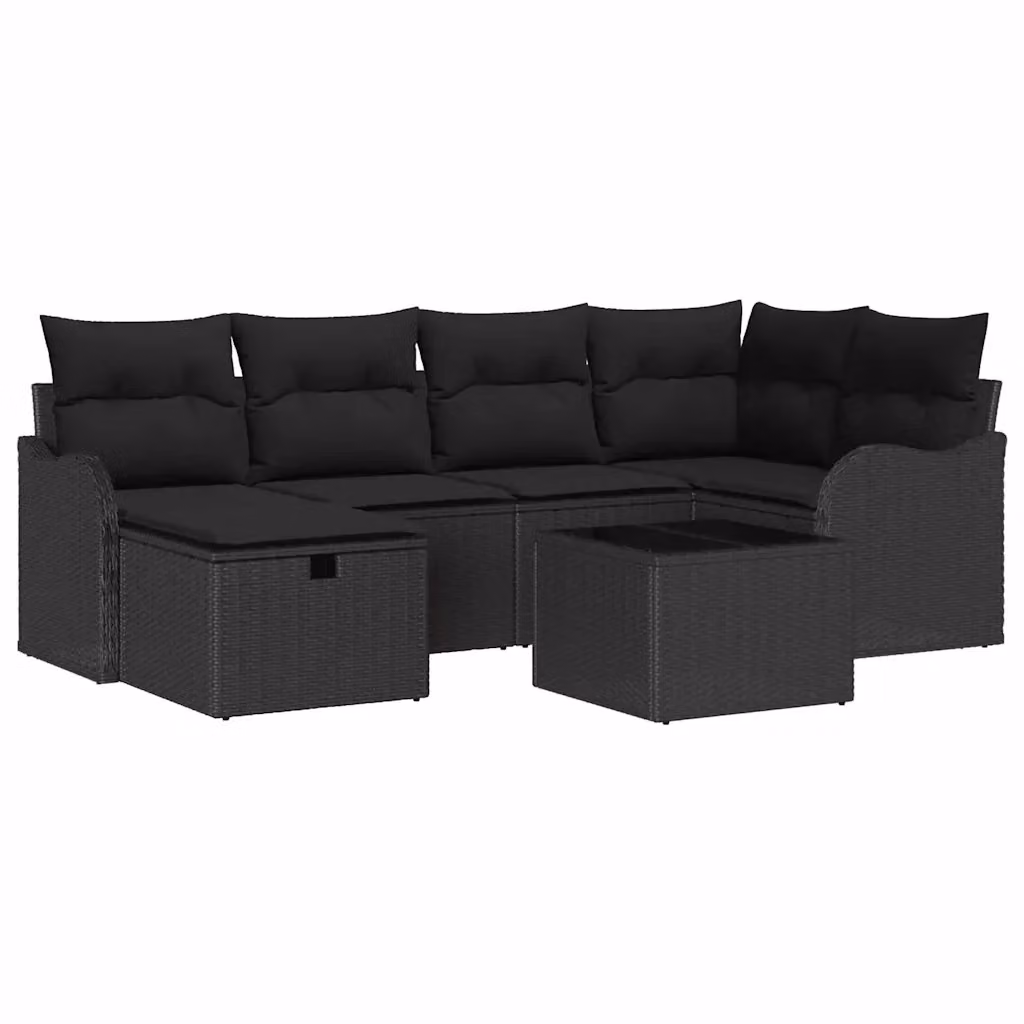 Set Divano da Giardino vidaXL a Forma di L in Poly Rattan Nero con 7 Pezzi e Cuscini Inclusi – 2