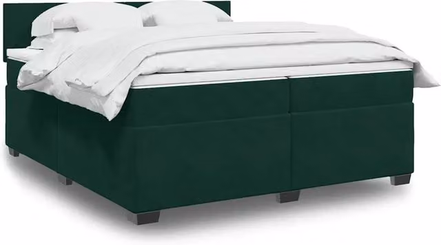 Letto Ibrido con Giroletto a Molle e Materasso vidaXL in Velluto Verde Scuro e Bianco, Struttura in Legno di Pino, L/P: 200 x 200 cm – 1