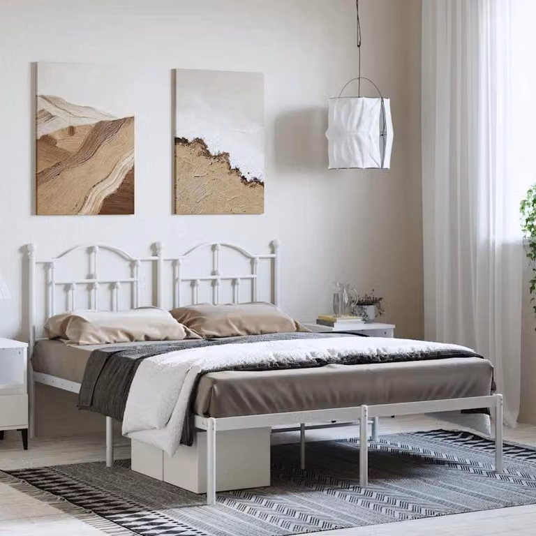 vidaXL Giroletto con Testiera in Metallo Bianco L: 142 cm, P: 196 cm, H: 97 cm