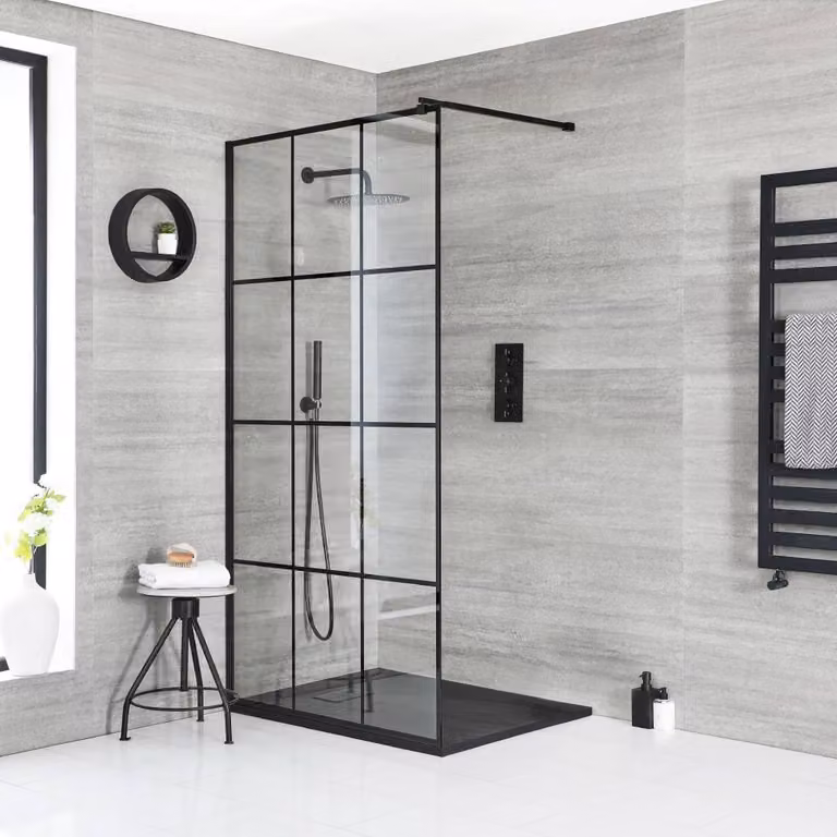 Box Doccia Walk In con Piatto Doccia Ardesia – Piatto Doccia 1000mm x 800mm Antracite - Barq