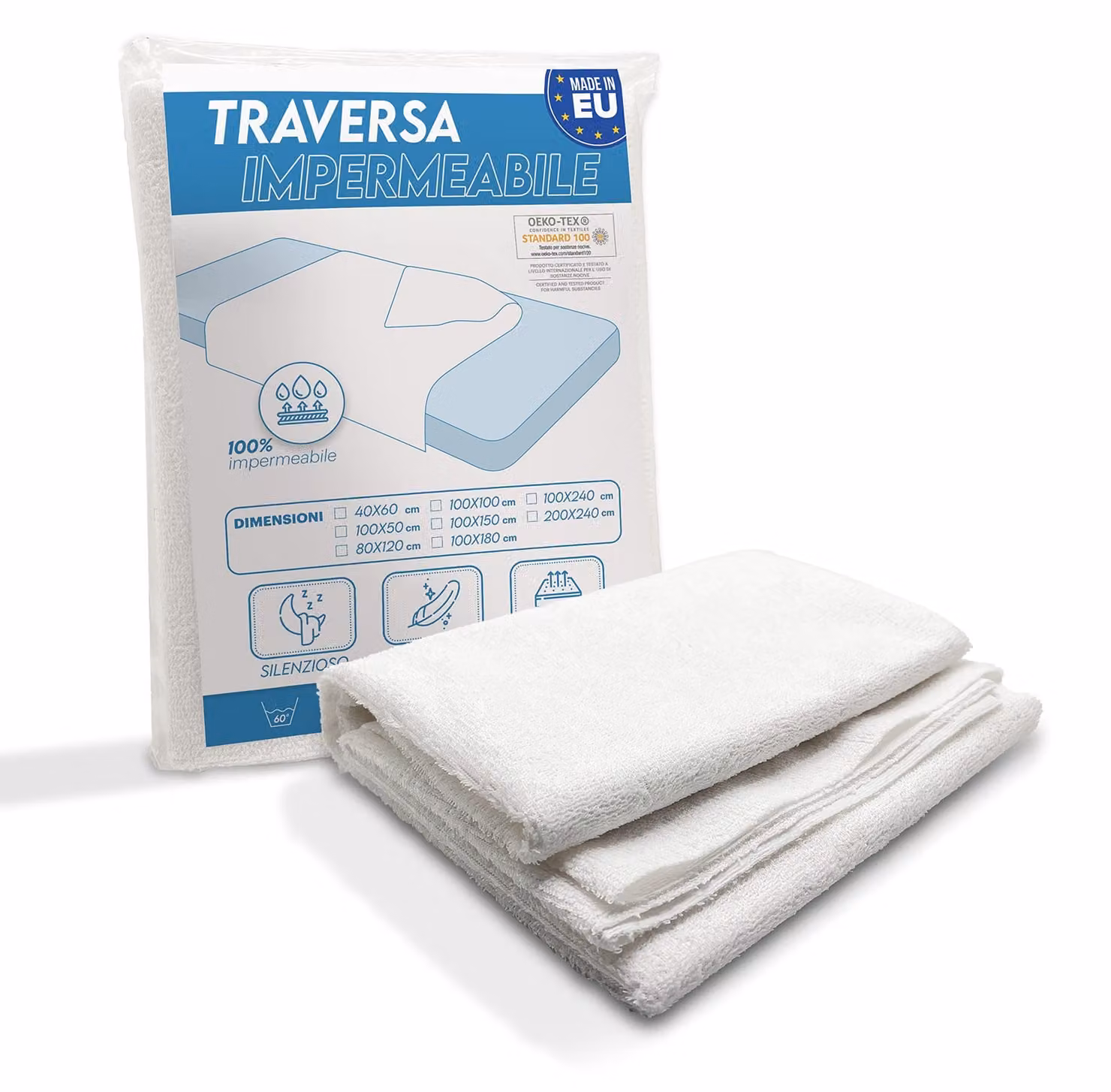 Coprimaterasso 100 x 240 cm, impermeabile, rivestito con cera, in pile di cotone