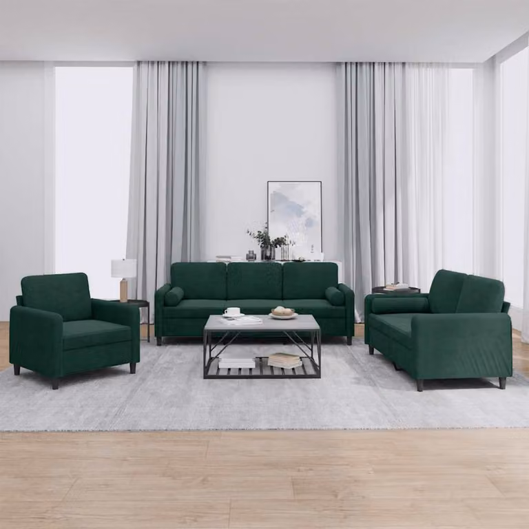 Set di divani 3 pezzi vidaXL in velluto verde con cuscini per soggiorno moderno