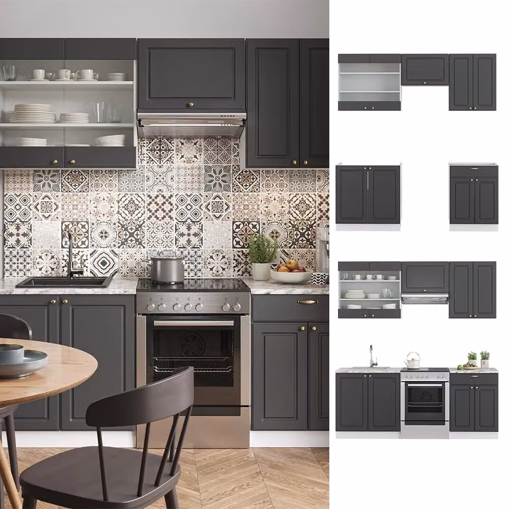 Cucina componibile moderna Fame-Line Vicco, colore antracite, oro e bianco, L: 200 cm – 2