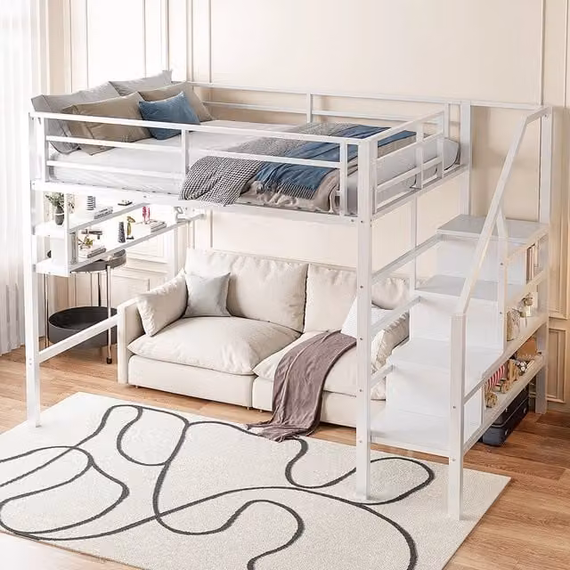 Letto a castello 140x200cm - Xylo - bianco, spazio vestizione, ripiani