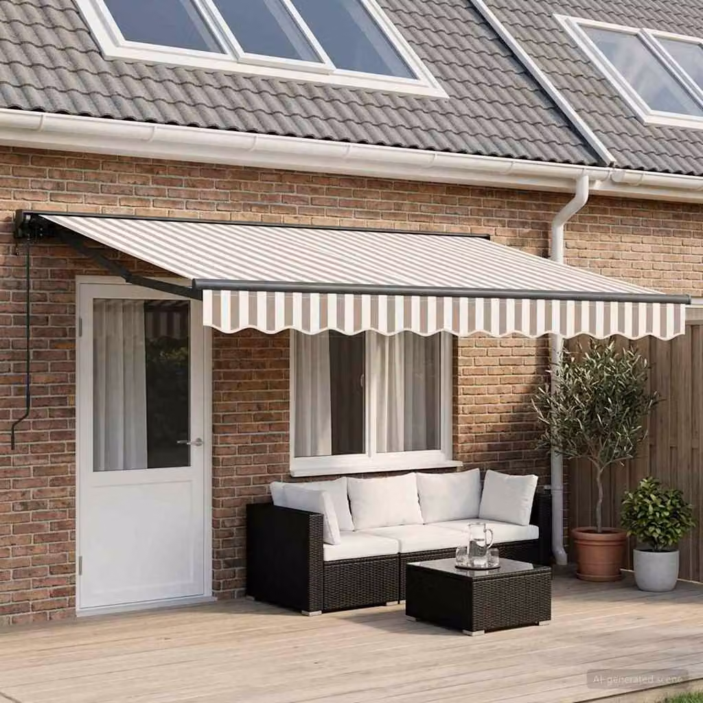 Tenda retrattile vidaXL in alluminio e poliestere, Grigio chiaro e bianco, L: 400 cm x P: 300 cm