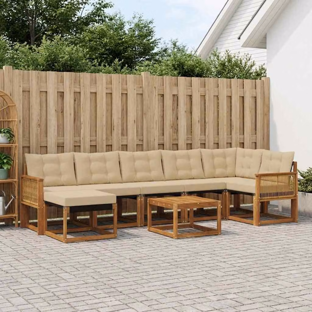 Set di divani da esterno vidaXL 8 pz in legno di acacia con cuscini beige e marrone