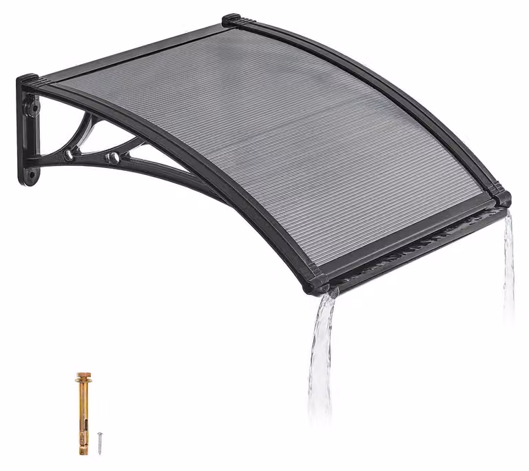 Tettoia per porta d'ingresso - Tettoia ad arco - Dimensioni 61 x 60 cm - Policarbonato - Con sistema di drenaggio - Protezione da pioggia, neve e sole - Supporti in ABS - Grigio fumo